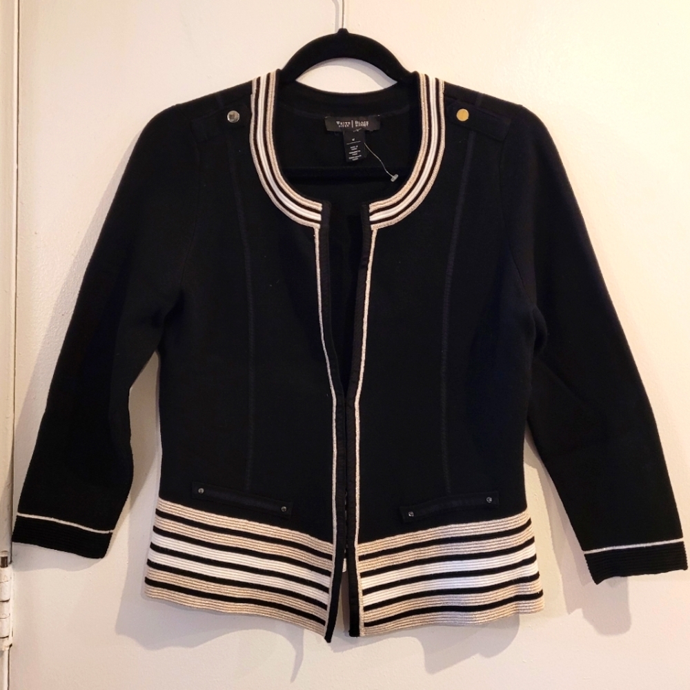 WHBM Black Knit Metallic Trim Jacket Sz M